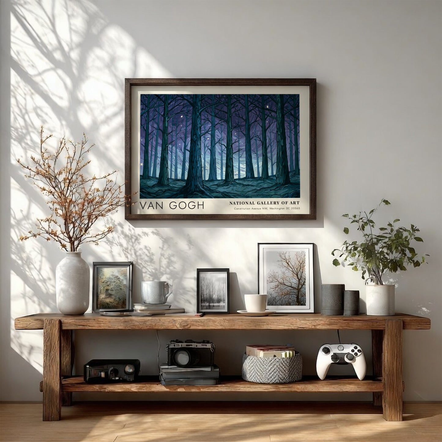 Olive Grove wall art print featuring deep blues and purples in Van Gogh's landscape style