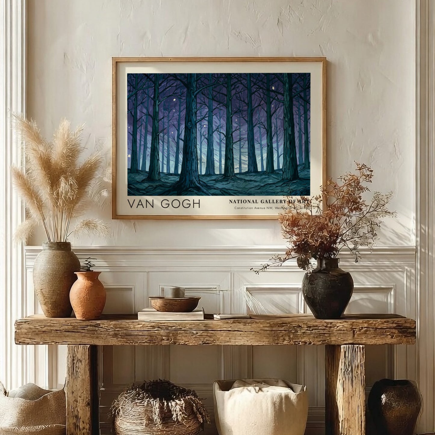Olive Grove wall art print featuring deep blues and purples in Van Gogh's landscape style