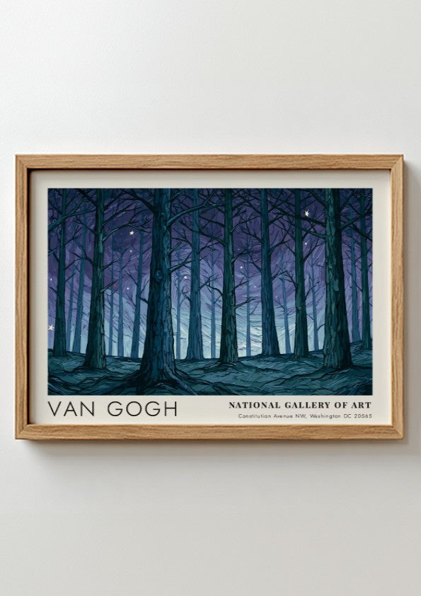 Olive Grove wall art print featuring deep blues and purples in Van Gogh's landscape style