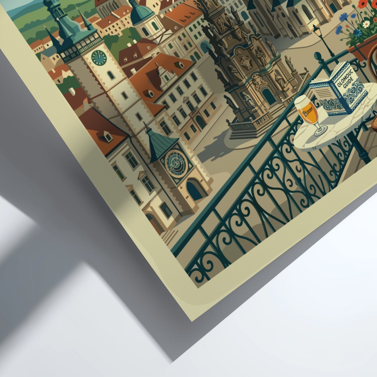 Vintage travel poster of Olomouc, Czech Republic, featuring historic architecture and a retro illustration