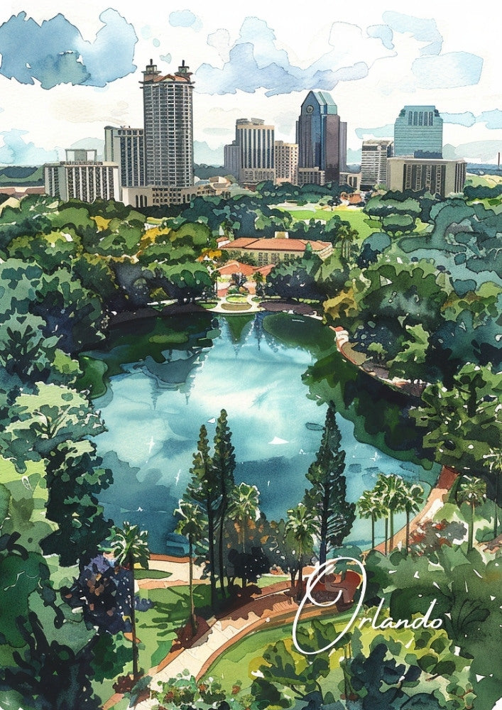 North AmericaORLANDO WATERCOLOUR TRAVEL POSTER - FLORIDA ARTWORK