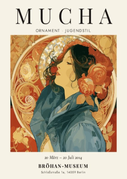 Alphonse Mucha poster featuring Ornament design with floral motifs and elegant colors in Art Nouveau style