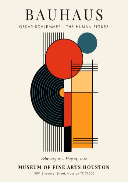 Bauhaus poster featuring Oskar Schlemmer's abstract design with geometric shapes and vibrant colors