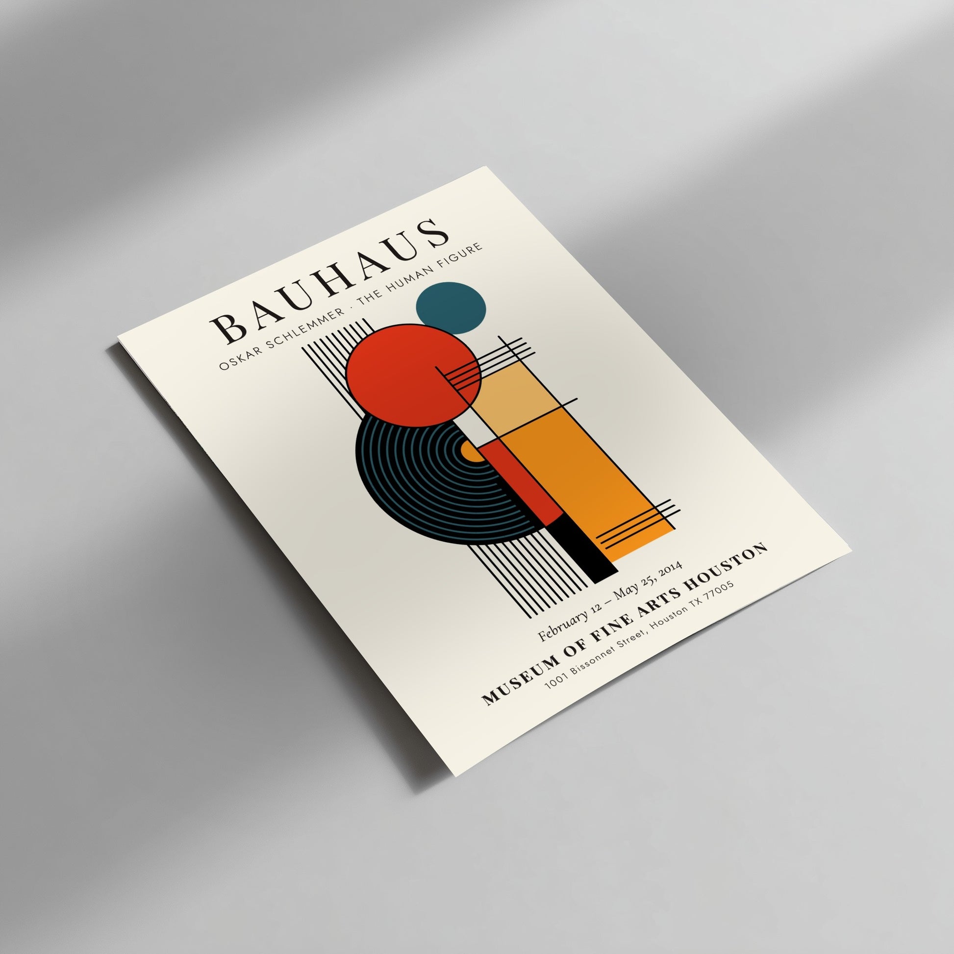 Bauhaus poster featuring Oskar Schlemmer's abstract design with geometric shapes and vibrant colors