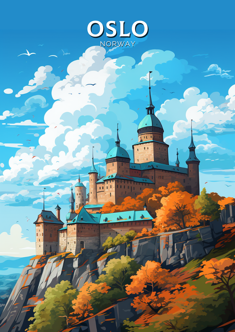Europe OSLO TRAVEL WALL ILLUSTRATION - NORWAY POSTER