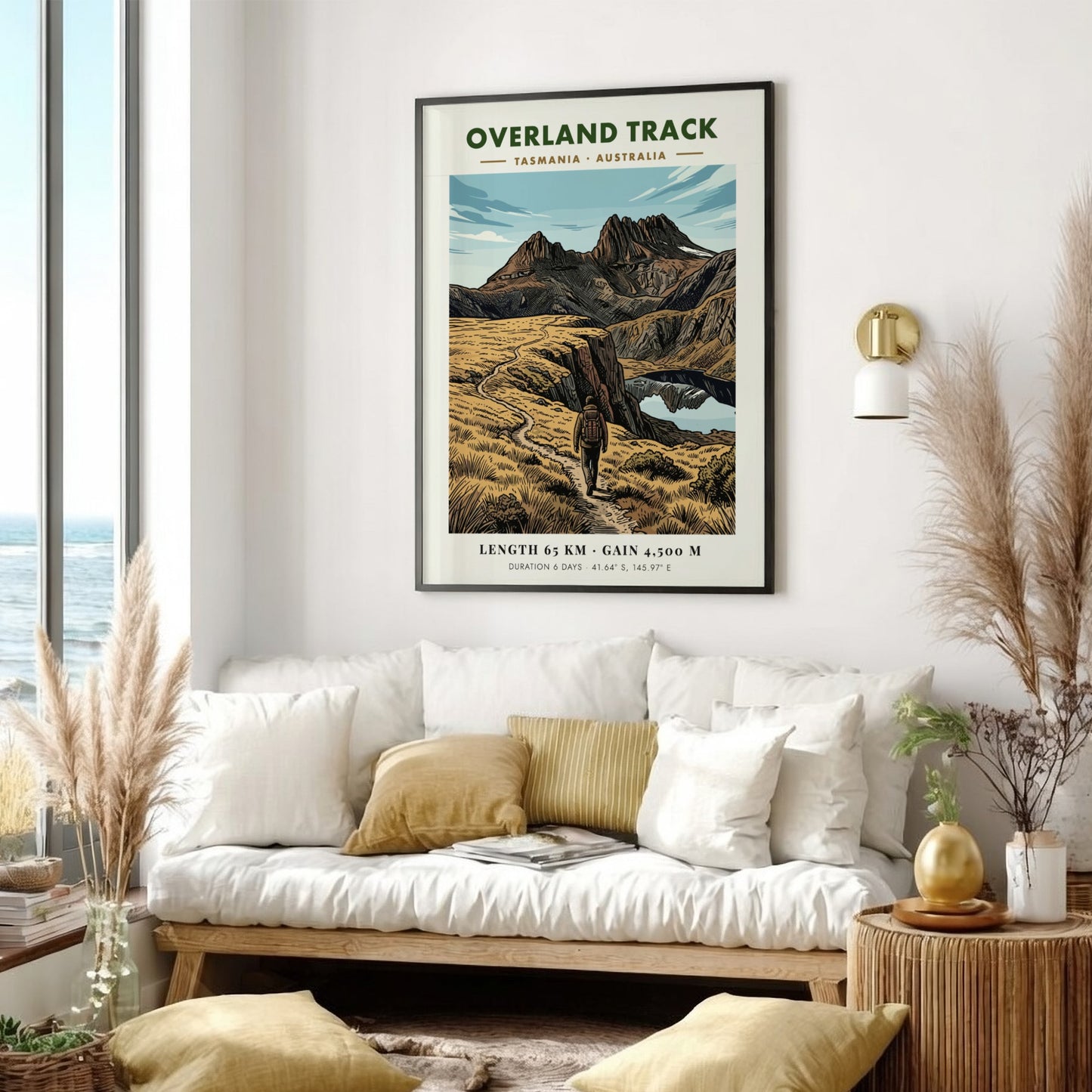 Poster of the Overland Track in Tasmania featuring a hiker on mountain trails