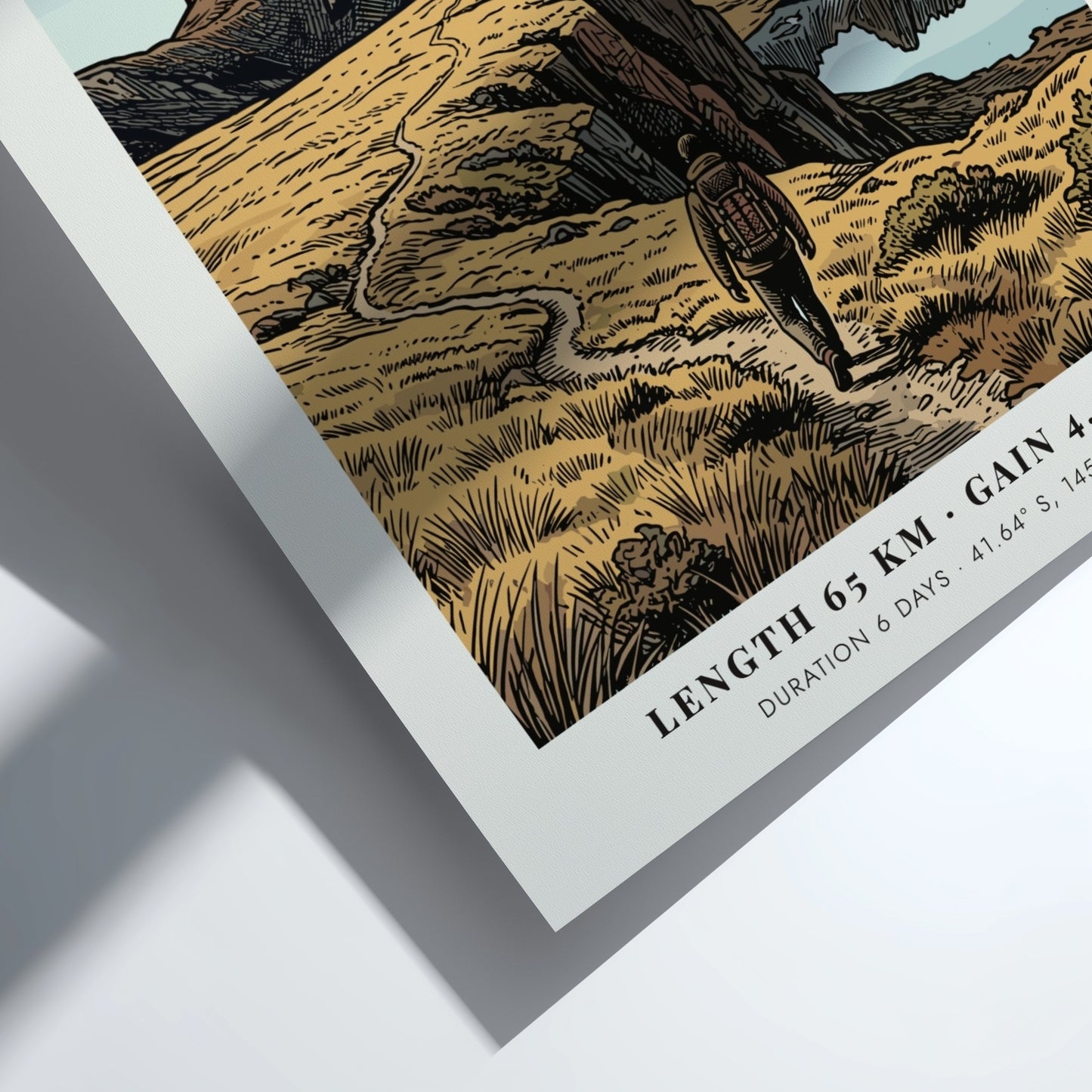 Poster of the Overland Track in Tasmania featuring a hiker on mountain trails
