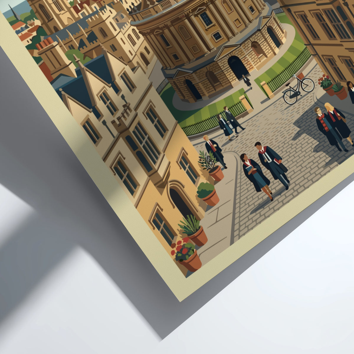 Poster featuring the Radcliffe Camera in Oxford United Kingdom with students walking nearby