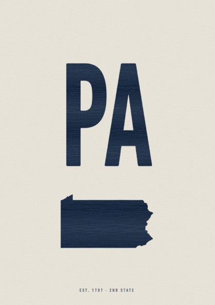 USA states poster featuring Pennsylvania in navy colors, minimalist design for home decor
