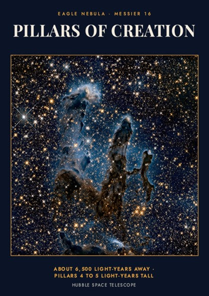 Poster of the Pillars of Creation in the Eagle Nebula with golden stars
