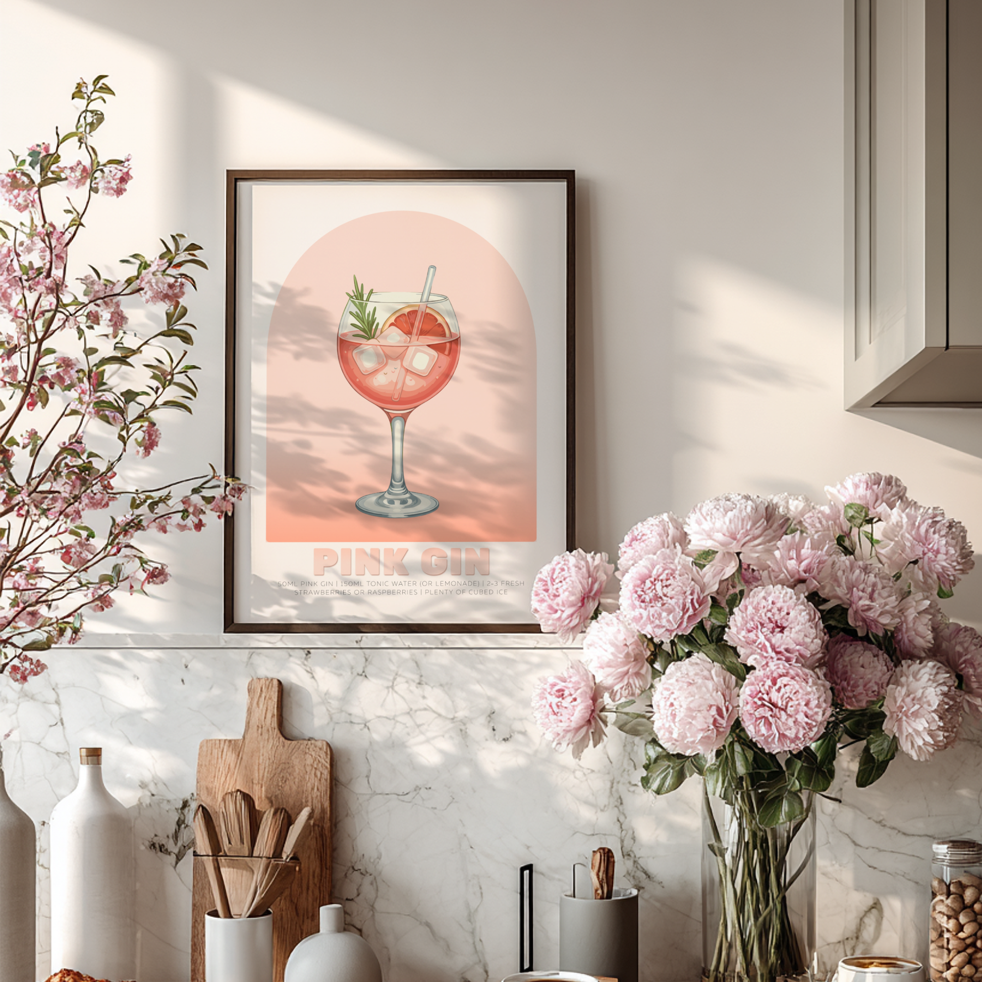 Pink Gin & Tonic Cocktail Poster - Drinks Wall Art