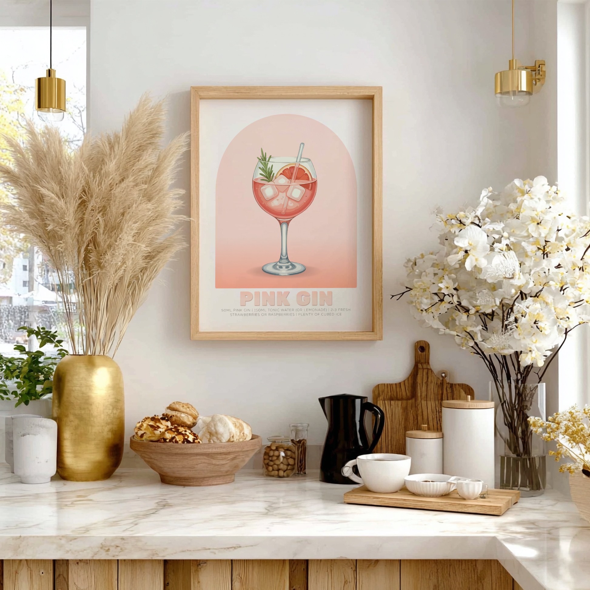 Pink Gin & Tonic Cocktail Poster - Drinks Wall Art