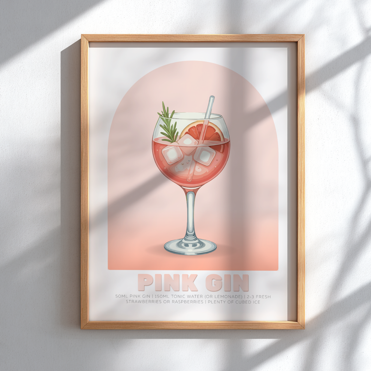 Pink Gin & Tonic Cocktail Poster - Drinks Wall Art