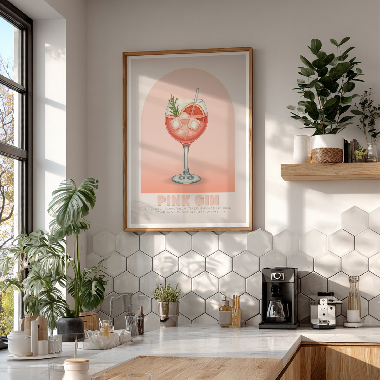 Pink Gin & Tonic Cocktail Poster - Drinks Wall Art