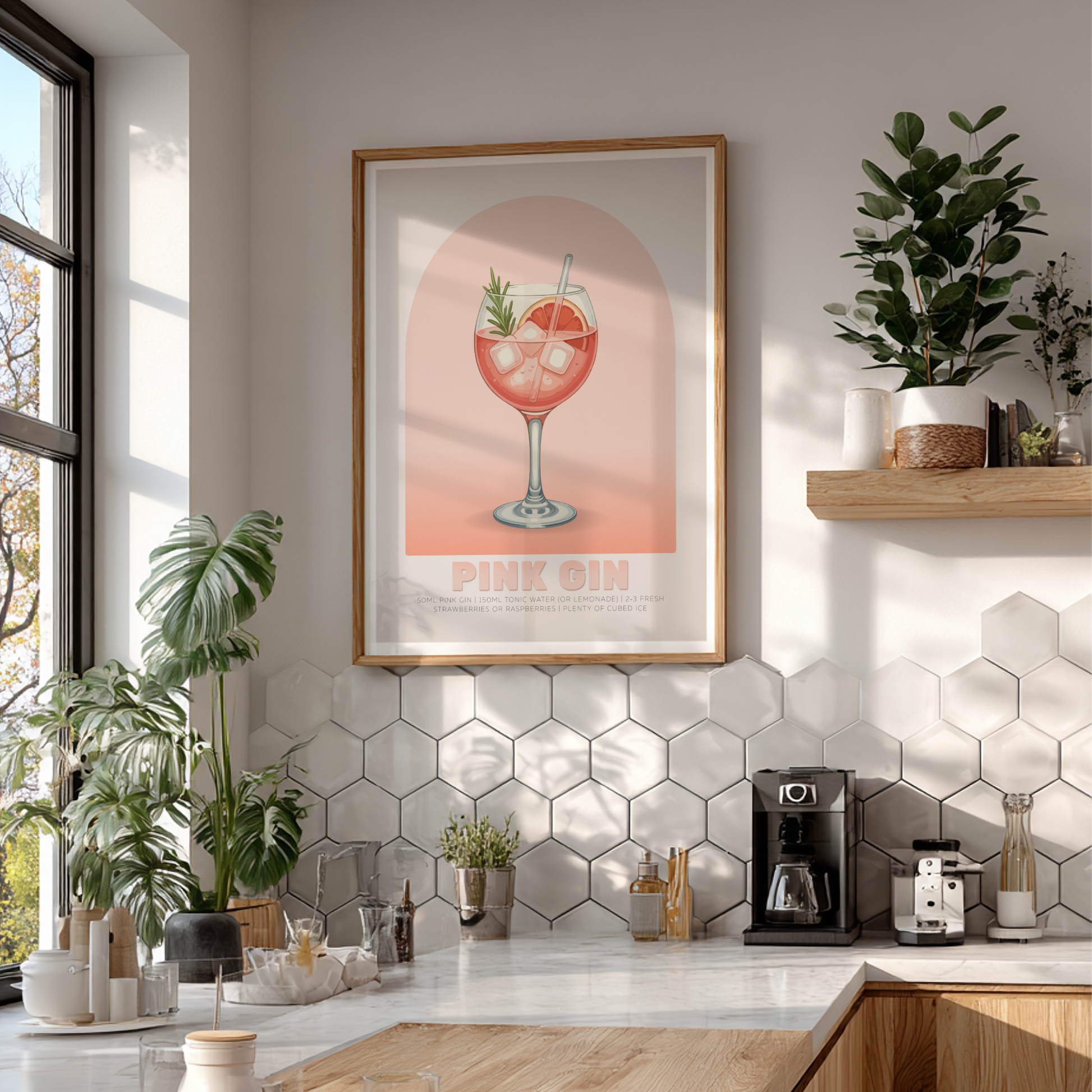 Pink Gin & Tonic Cocktail Poster - Drinks Wall Art