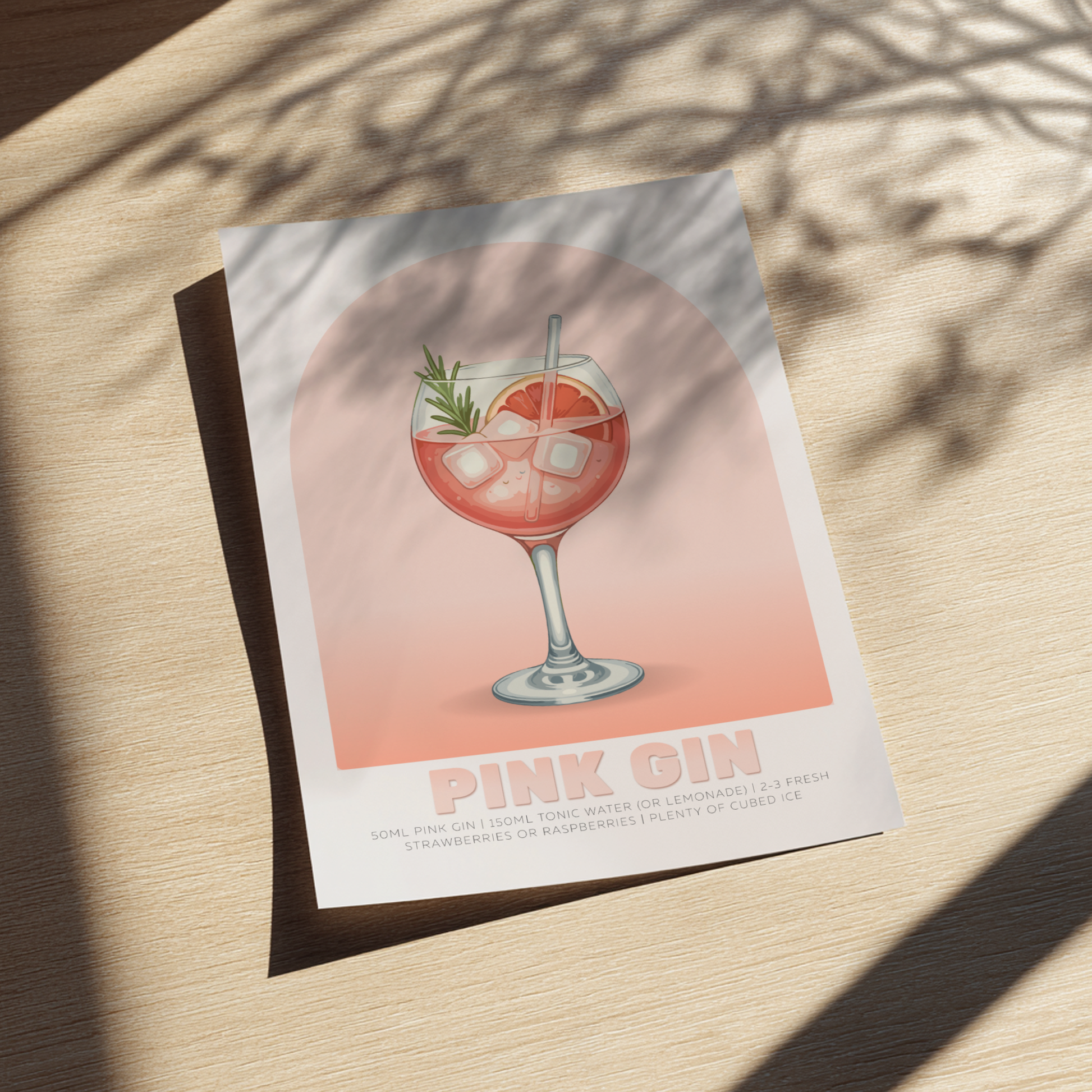 Pink Gin & Tonic Cocktail Poster - Drinks Wall Art