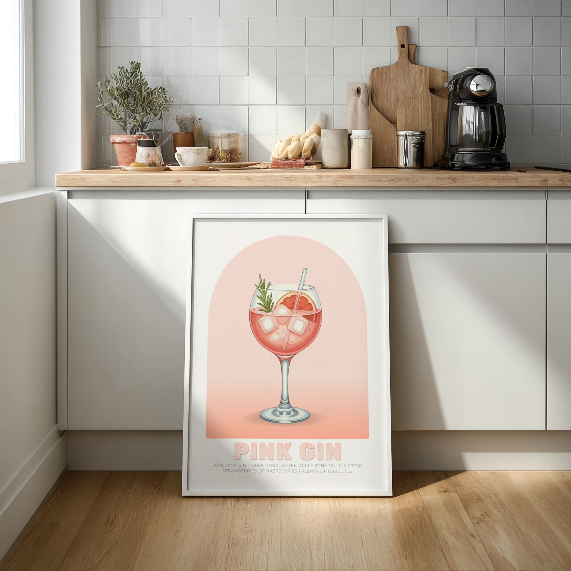Pink Gin & Tonic Cocktail Poster - Drinks Wall Art