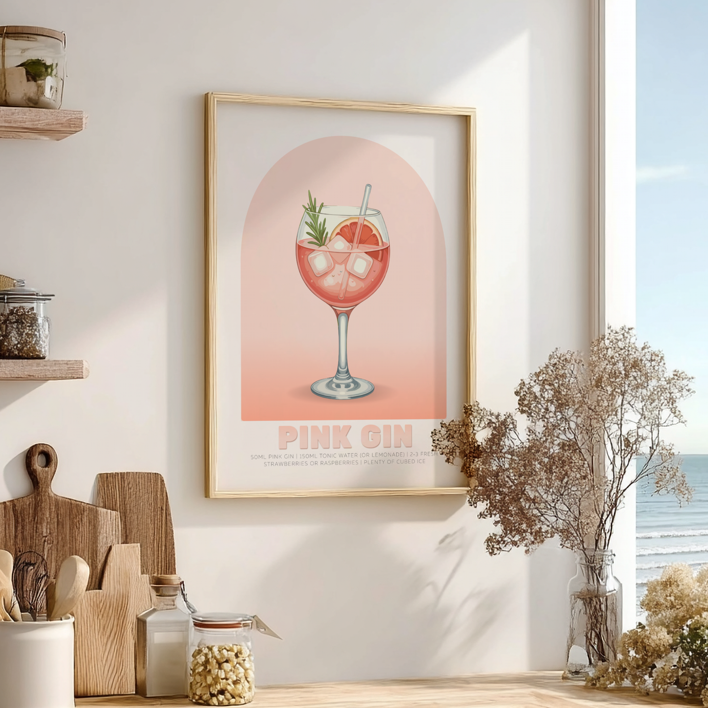 Pink Gin & Tonic Cocktail Poster - Drinks Wall Art