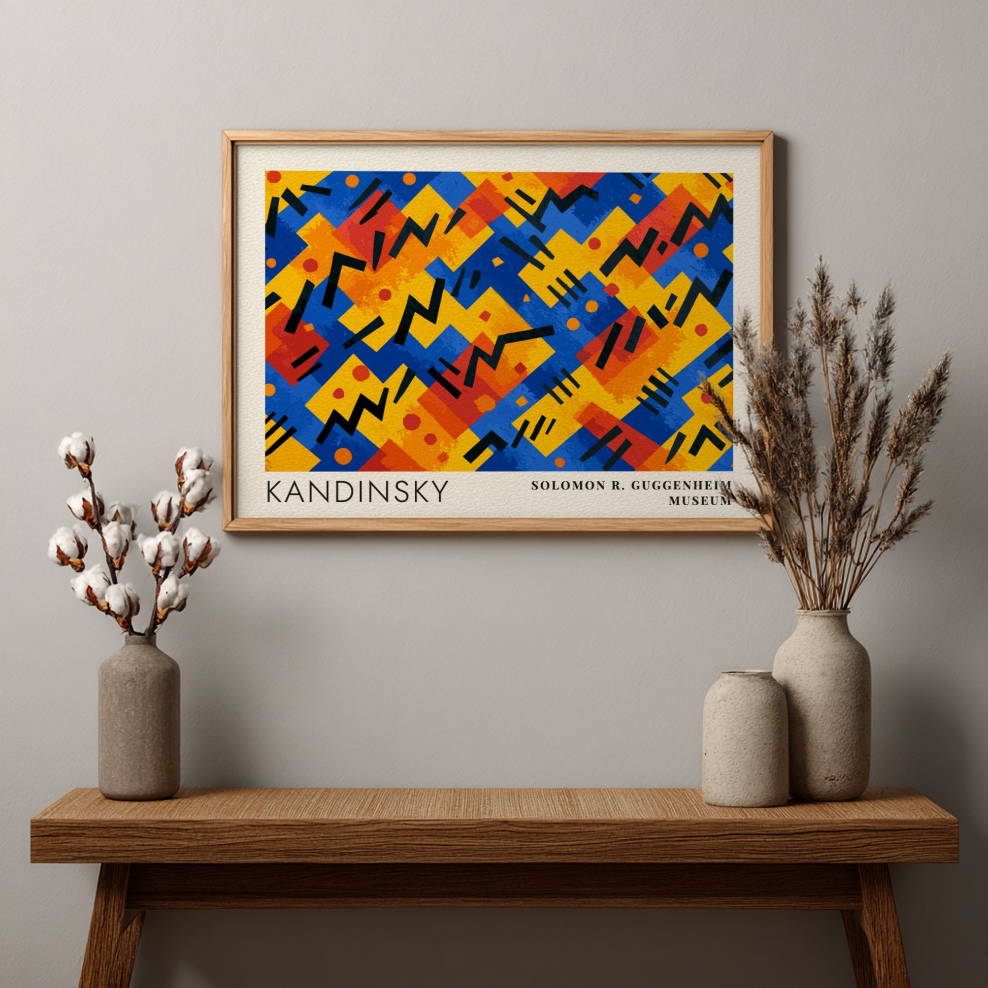 Wall art poster featuring Kandinsky Painting as Music with geometric shapes and museum text.