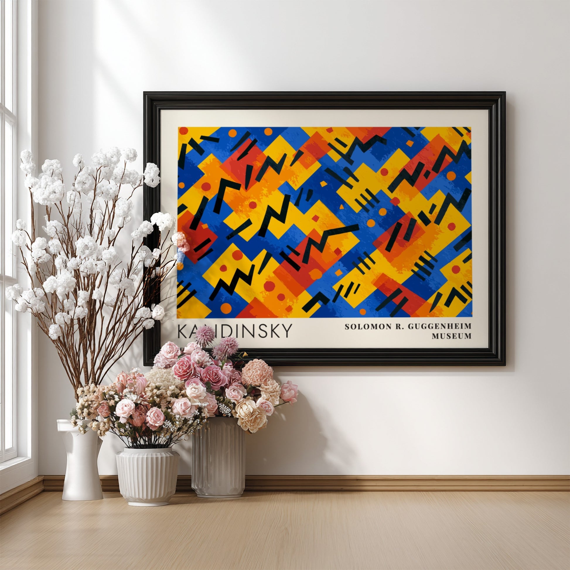 Wall art poster featuring Kandinsky Painting as Music with geometric shapes and museum text.