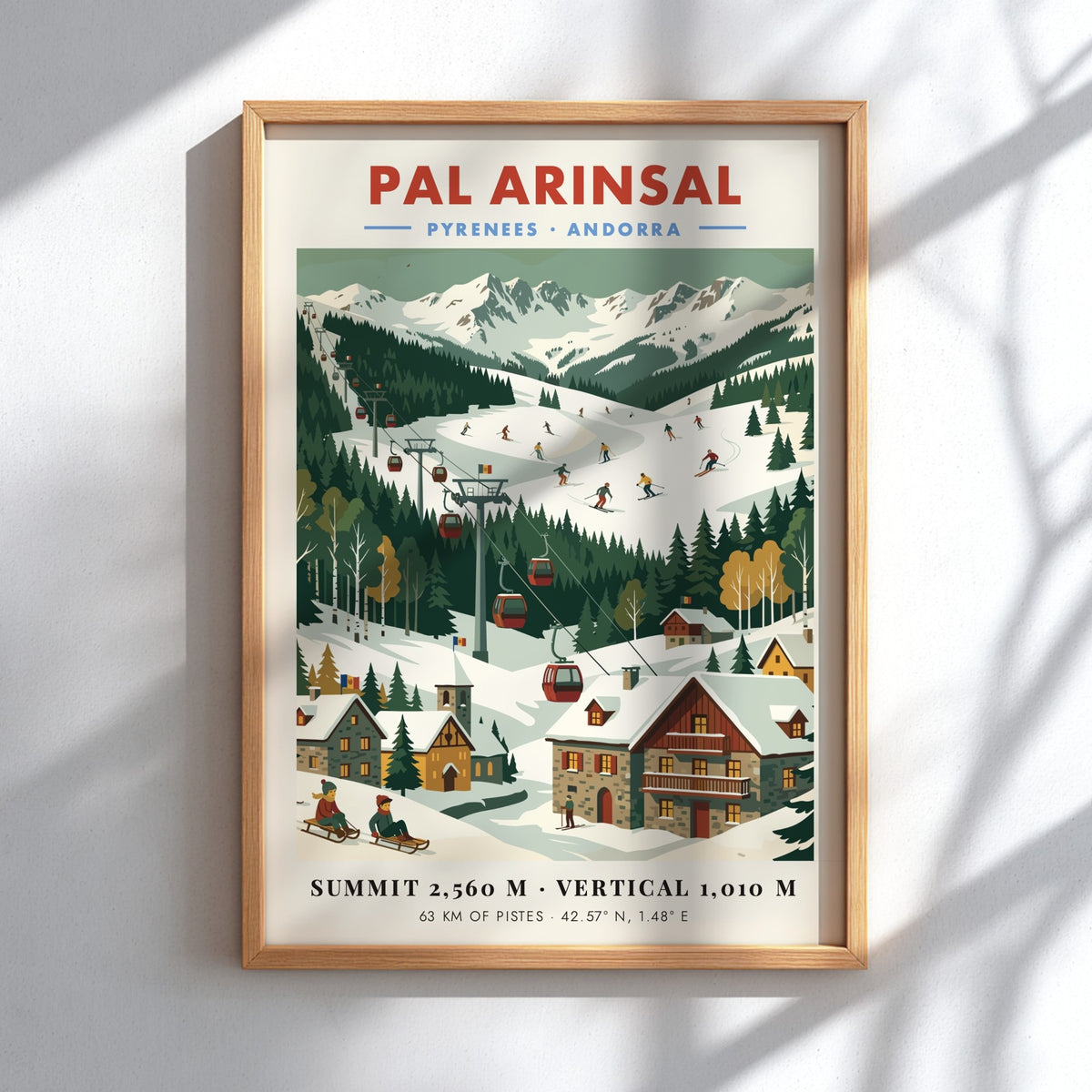 Poster of Pal Arinsal ski resort in Andorra featuring snow-capped mountains and chairlifts.