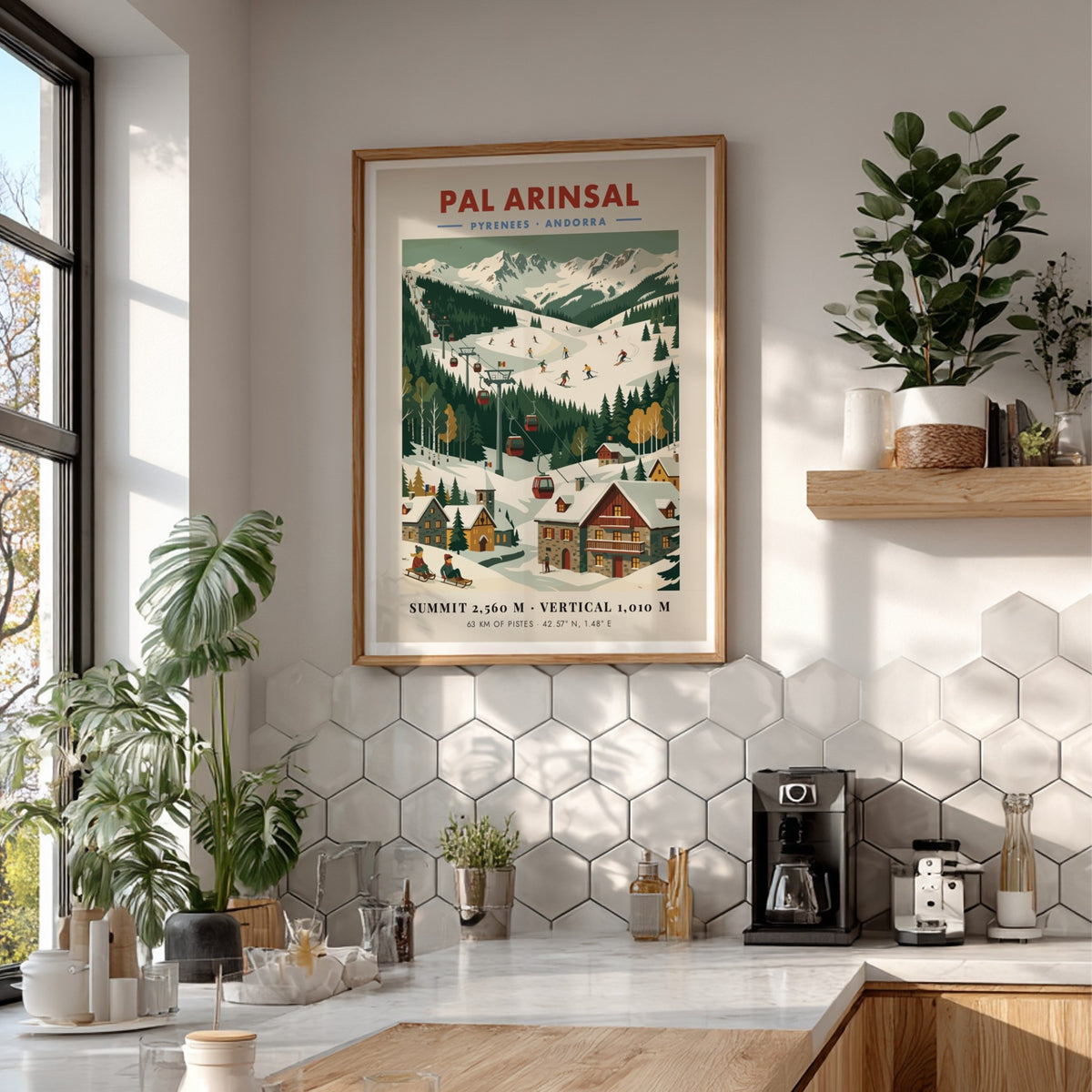 Poster of Pal Arinsal ski resort in Andorra featuring snow-capped mountains and chairlifts.