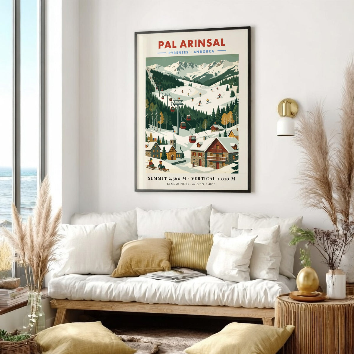 Poster of Pal Arinsal ski resort in Andorra featuring snow-capped mountains and chairlifts.