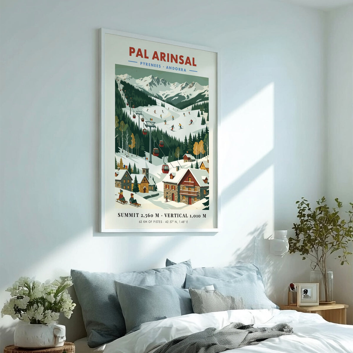 Poster of Pal Arinsal ski resort in Andorra featuring snow-capped mountains and chairlifts.