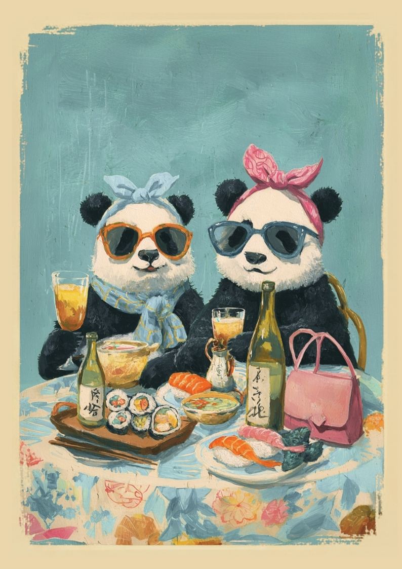 Panda Cafe Poster: Japanese Tea Time Wall Art