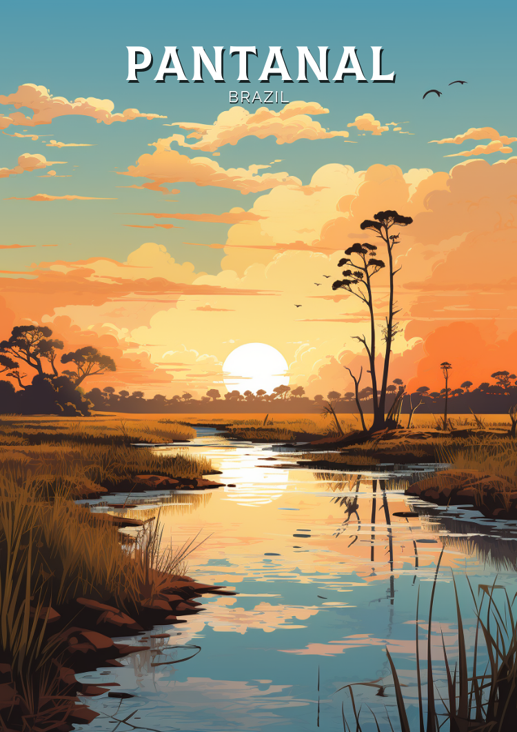 South America PANTANAL TRAVEL POSTER - RETRO BRAZIL ART