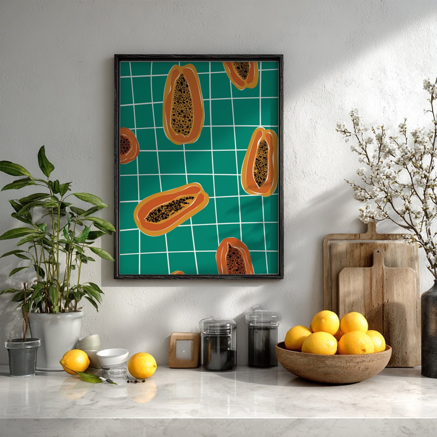 Papayas Poster - Tropical Fresh Fruit Wall Art Print