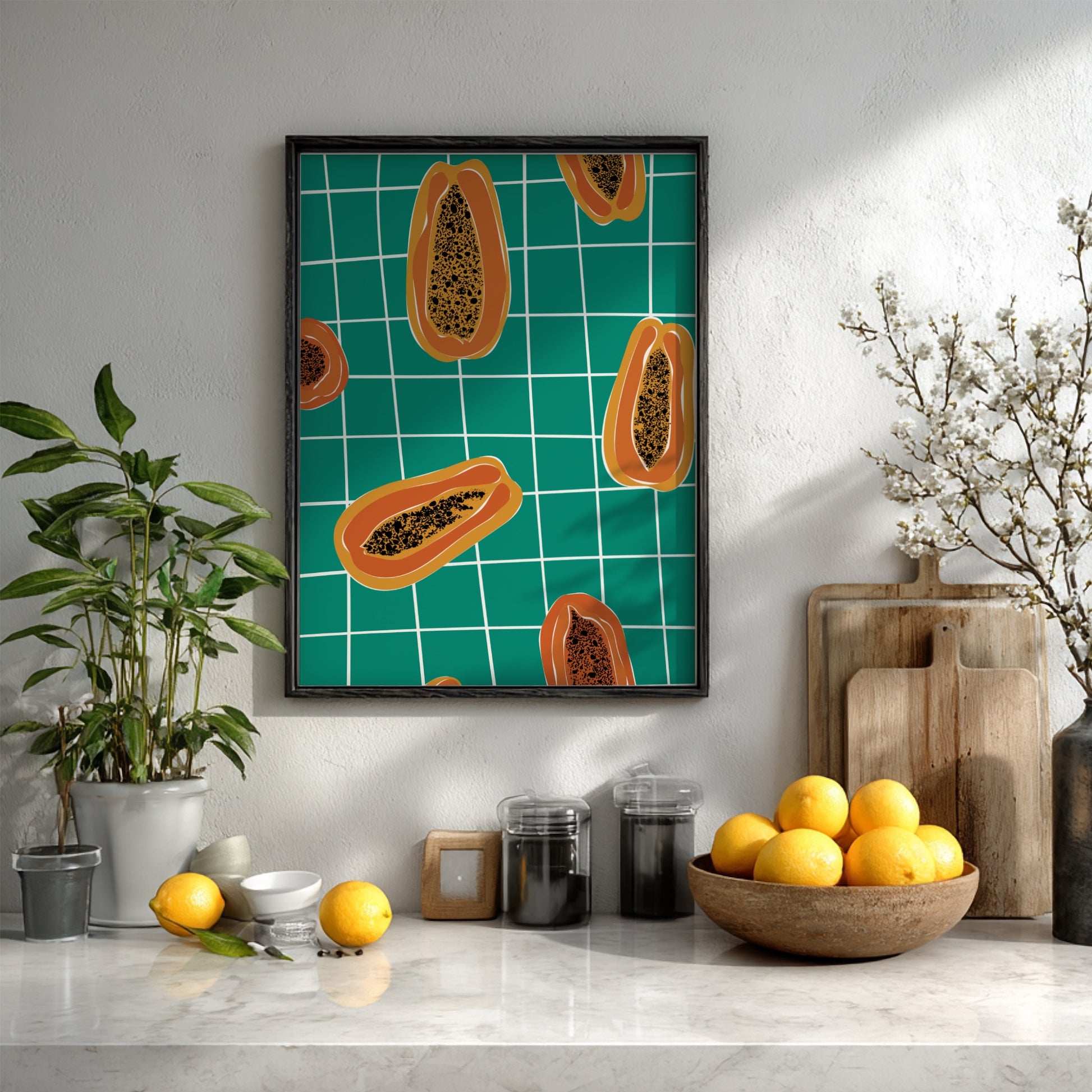 Papayas Poster - Tropical Fresh Fruit Wall Art Print