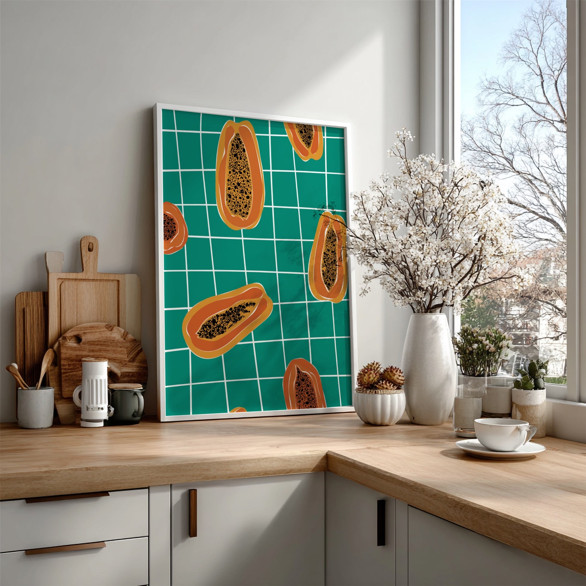 Papayas Poster - Tropical Fresh Fruit Wall Art Print