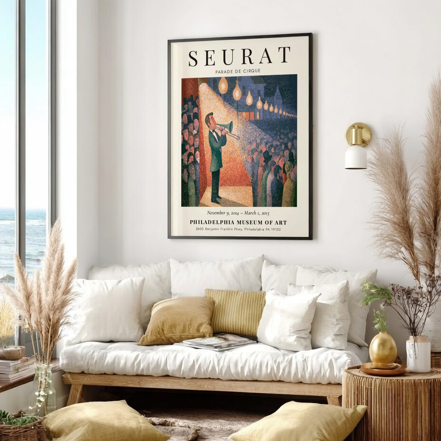 Seurat exhibition poster featuring Parade de Cirque with vibrant colors and circus theme