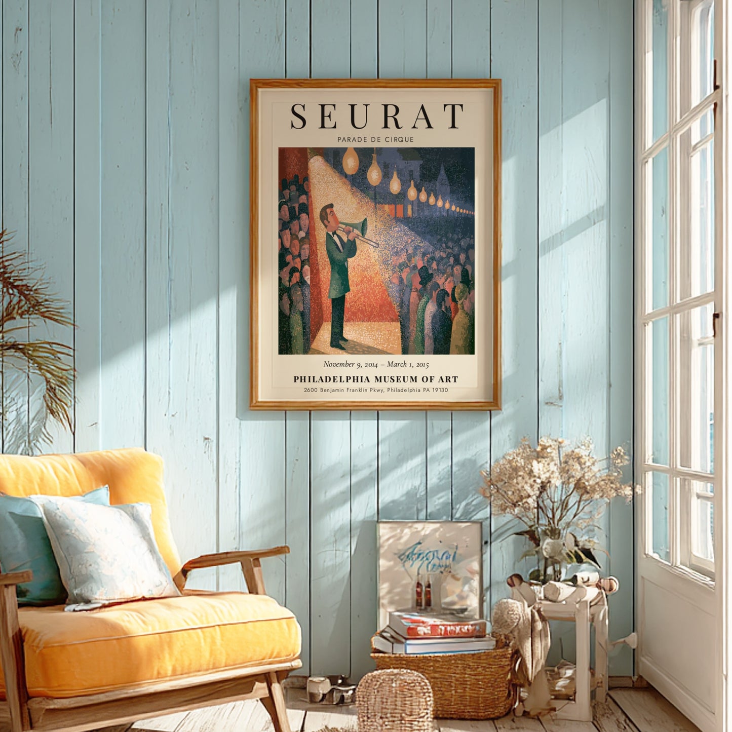 Seurat exhibition poster featuring Parade de Cirque with vibrant colors and circus theme