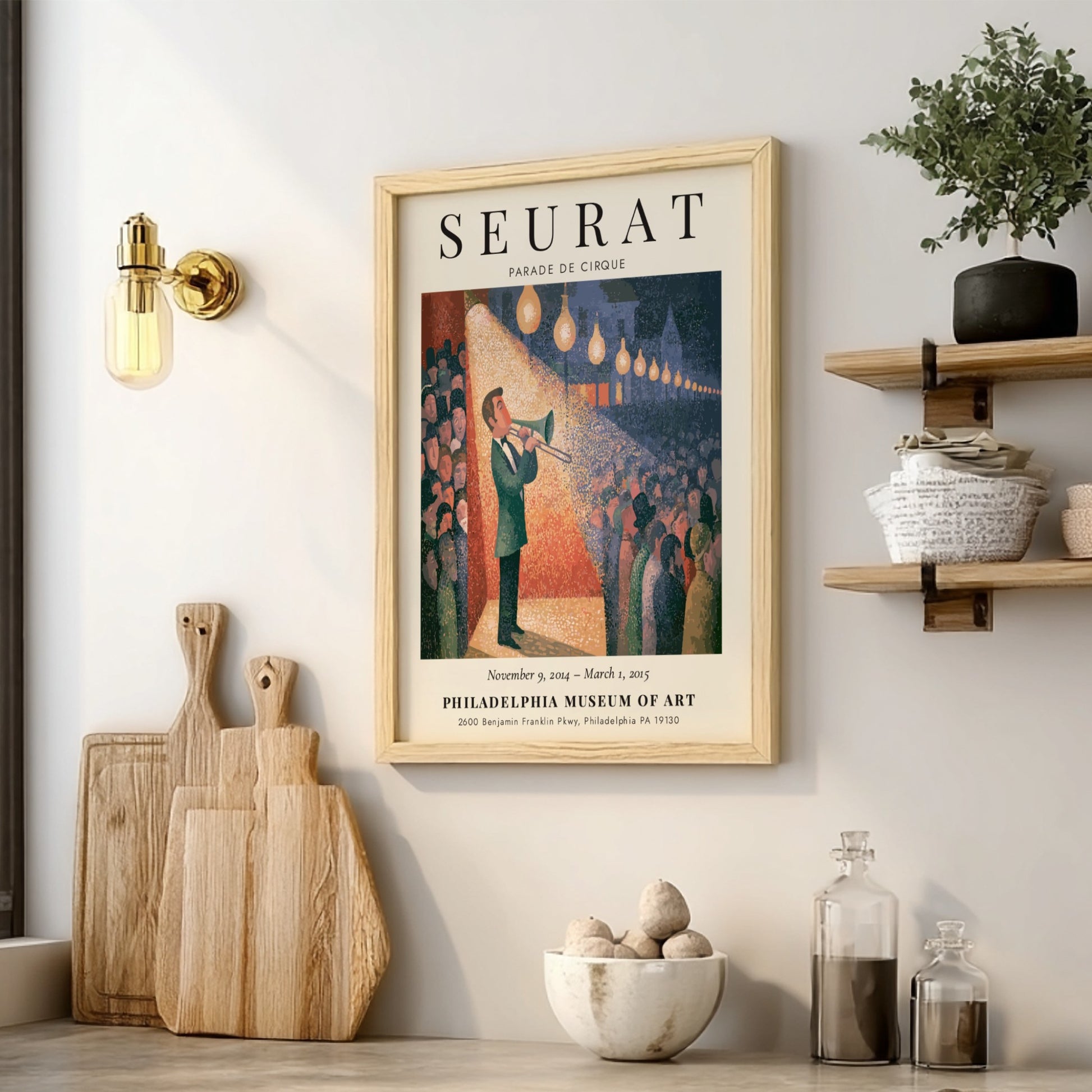 Seurat exhibition poster featuring Parade de Cirque with vibrant colors and circus theme