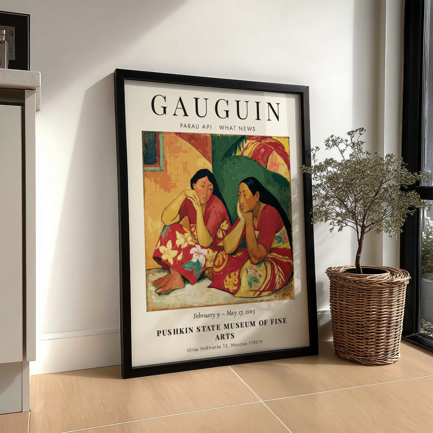 Gauguin Exhibition Poster featuring Parau Api What News with vibrant colors and serene subjects