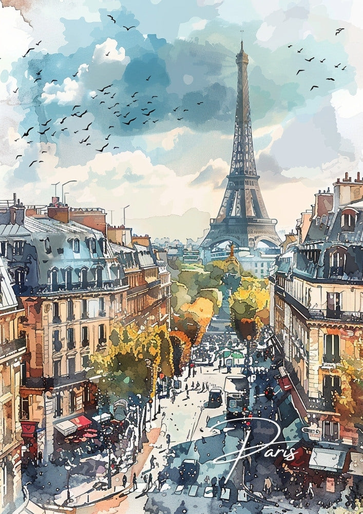 Europe PARIS EIFFEL TOWER POSTER - WATERCOLOUR ARTWORK