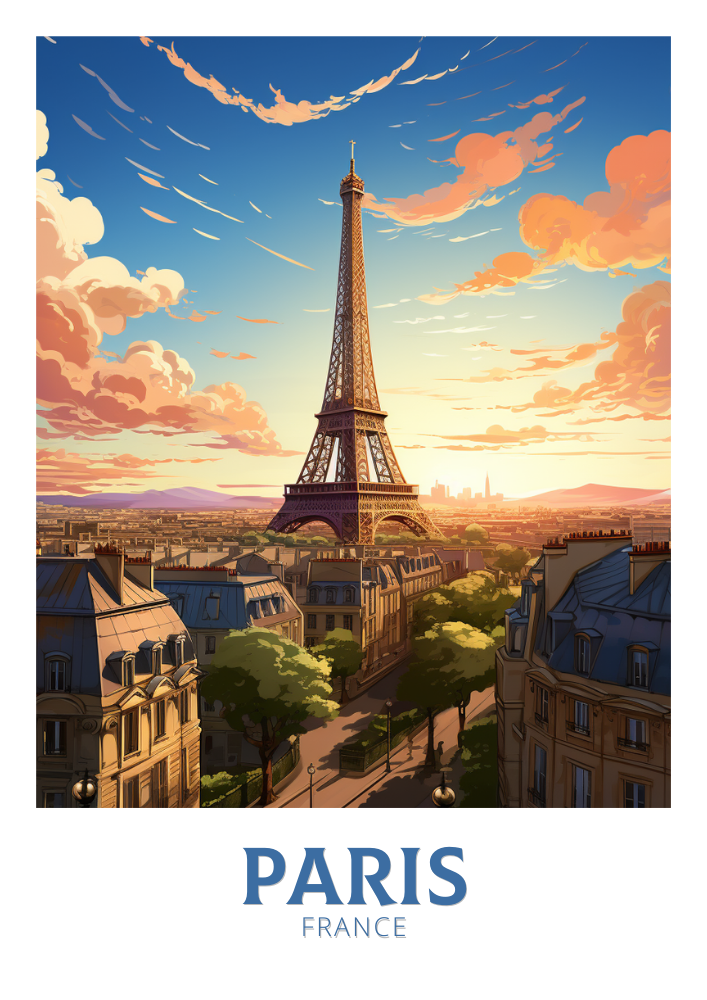 Europe EIFFEL TOWER TRAVEL PRINT - PARIS ARTWORK