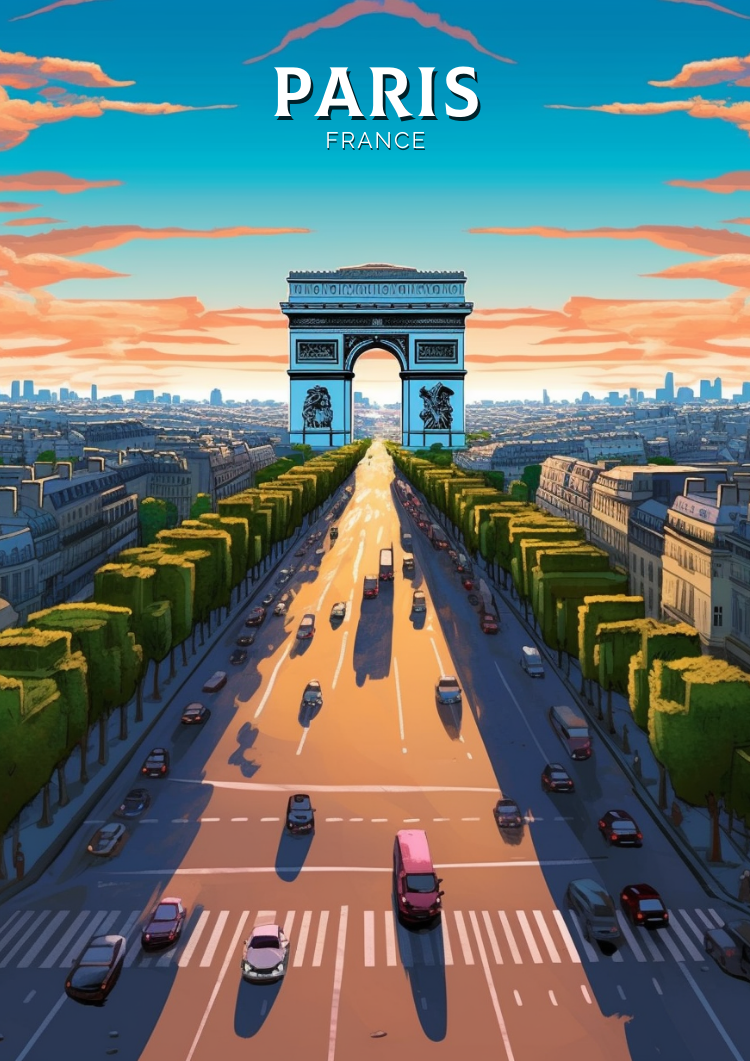 Europe PARIS TRAVEL PRINT - ARC DE TRIOMPHE ARTWORK