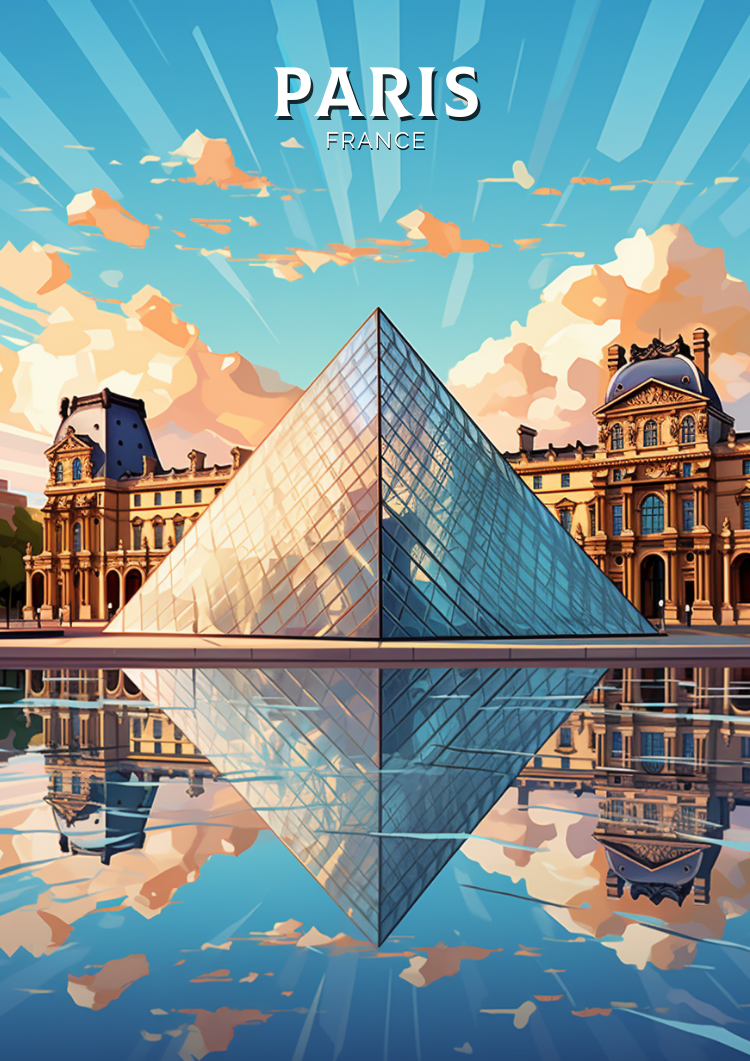 Europe THE LOUVRE TRAVEL PRINT - PARIS ARTWORK