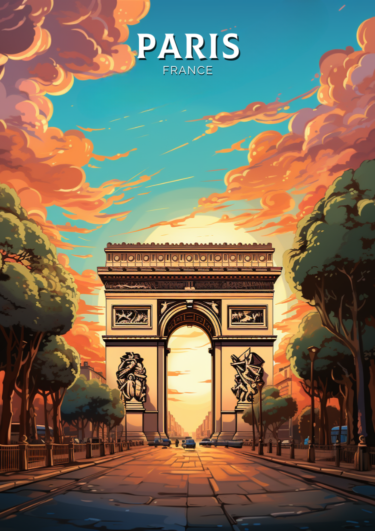 Europe ARC DE TRIOMPHE POSTER - PARIS TRAVEL PRINT