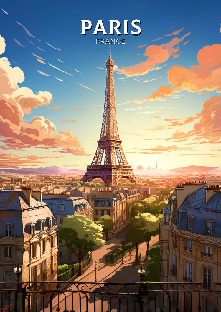 EIFFEL TOWER TRAVEL POSTER - PARIS ARTWORK