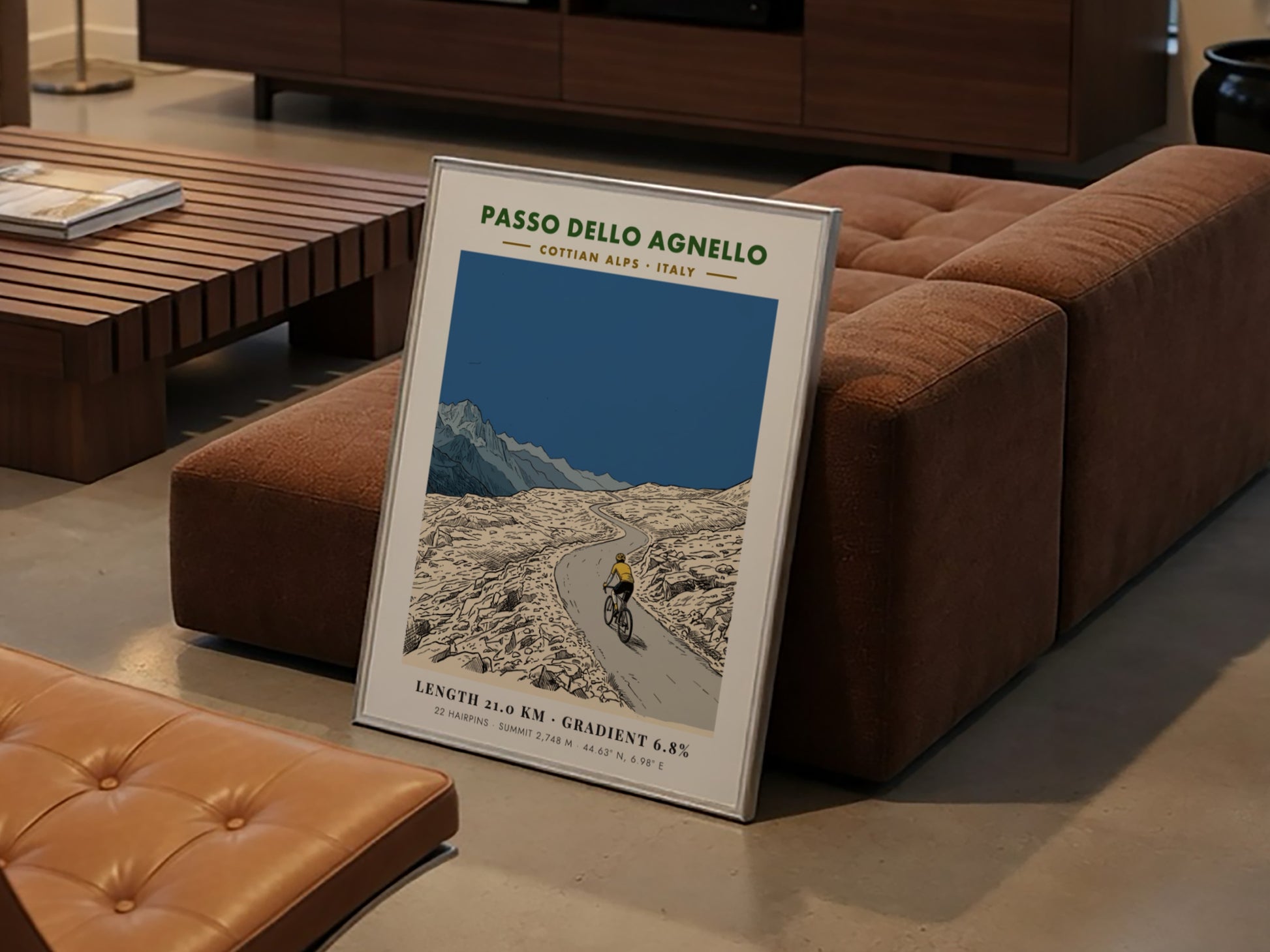Poster of a cyclist climbing the Passo Dello Agnello in the Italian Alps