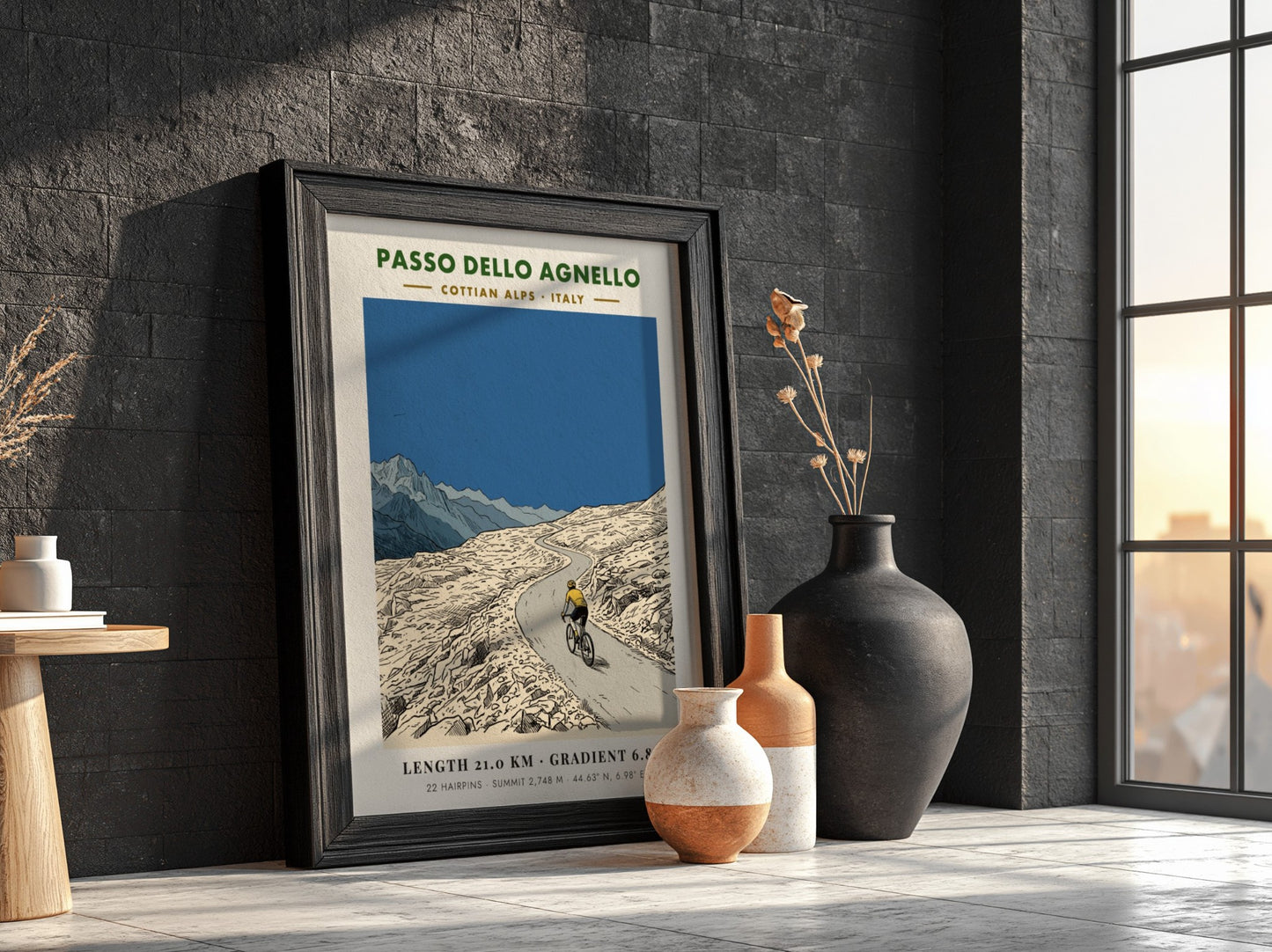 Poster of a cyclist climbing the Passo Dello Agnello in the Italian Alps