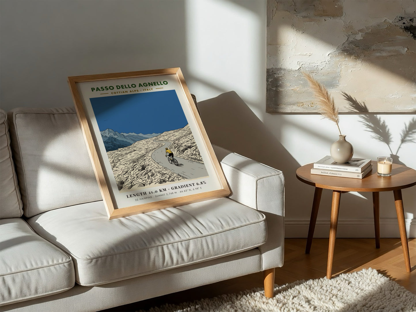 Poster of a cyclist climbing the Passo Dello Agnello in the Italian Alps