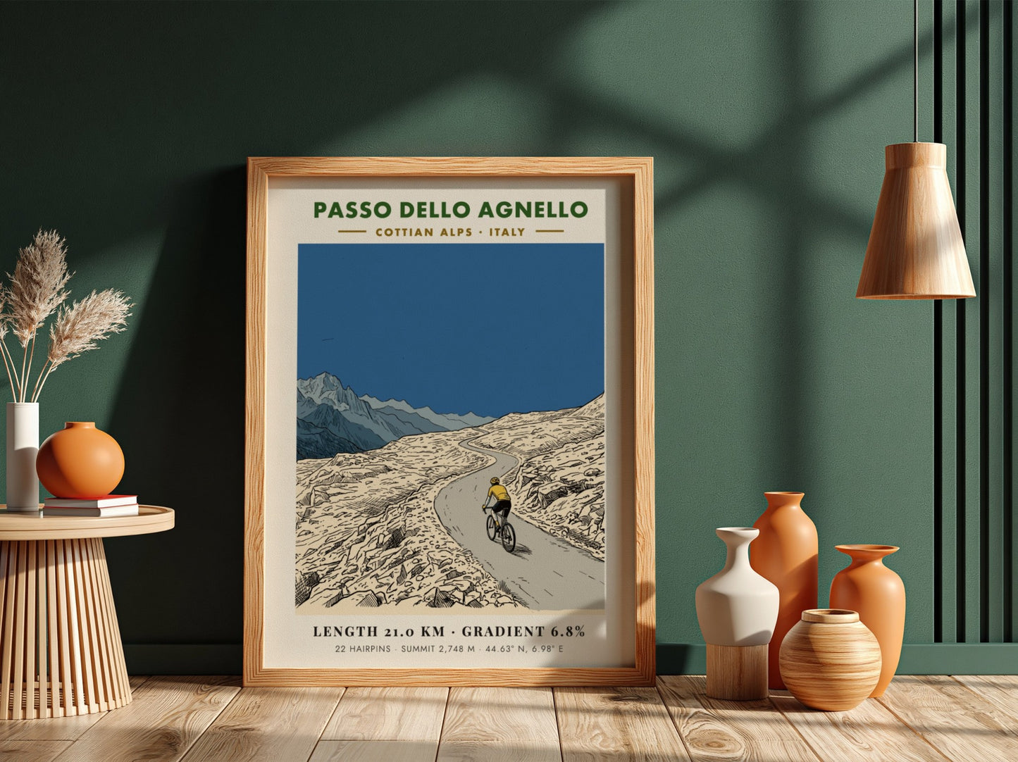 Poster of a cyclist climbing the Passo Dello Agnello in the Italian Alps