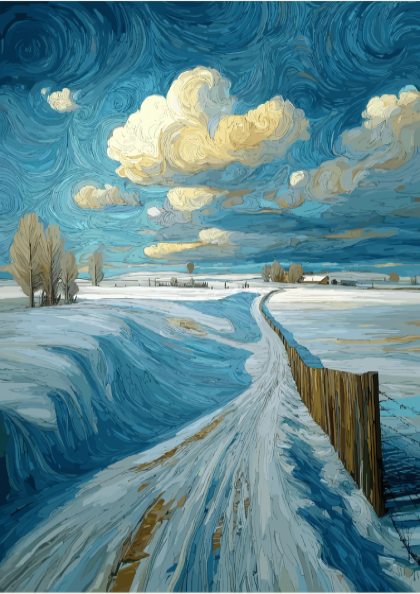 Patience - Snow-Covered Field and Wooden Fence Winter Wall Art