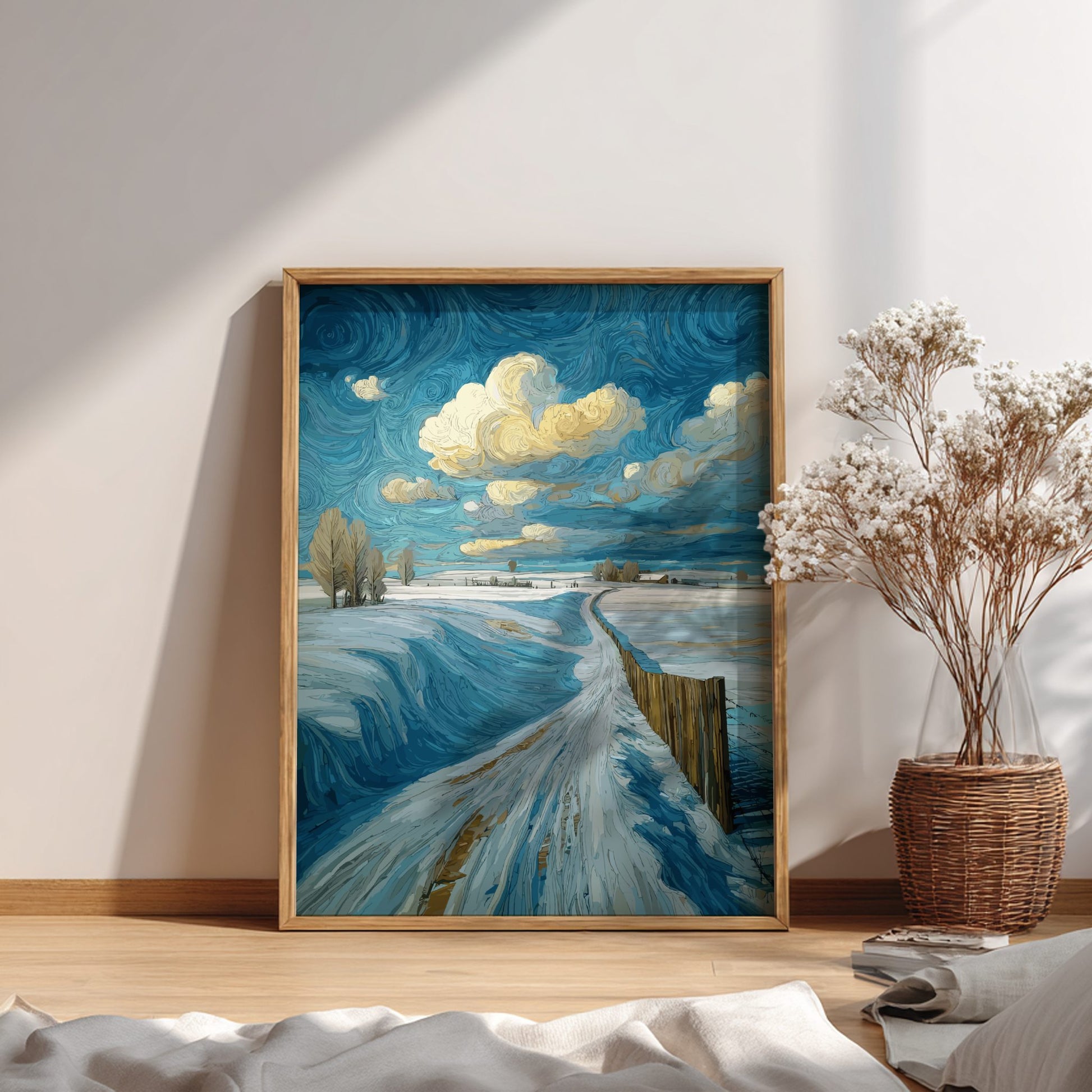 Patience - Snow-Covered Field and Wooden Fence Winter Wall Art