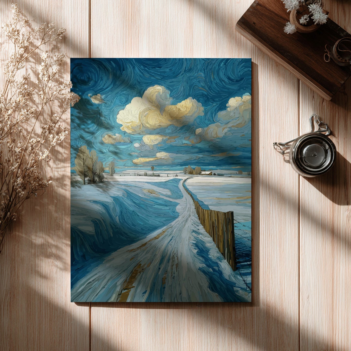 Patience - Snow-Covered Field and Wooden Fence Winter Wall Art